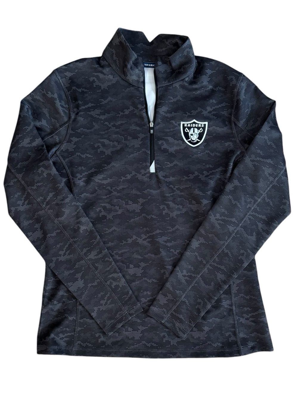 Cutter & Buck Las Vegas Raiders Traverse Camo Pullover Black Gray Quarter Zip